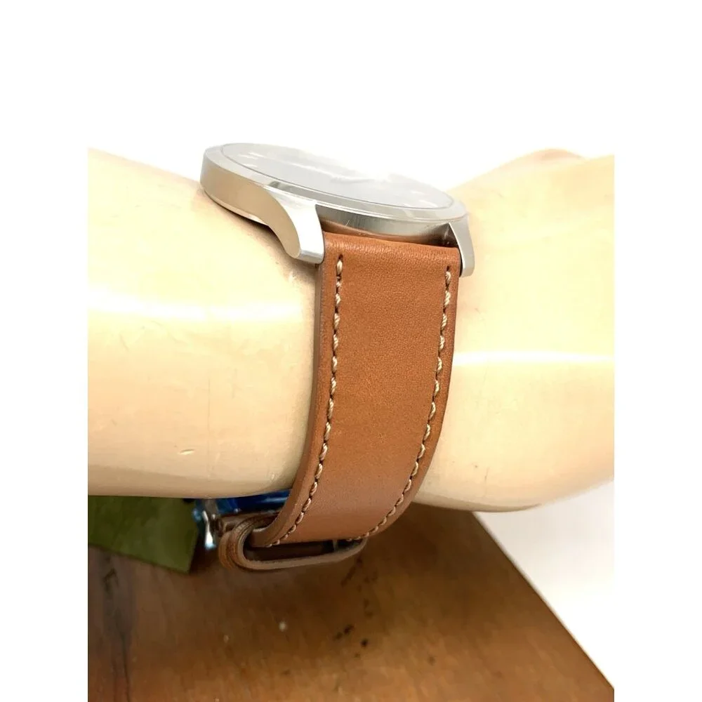 Gucci Men's Watch YA126302 G-Timeless Swiss Quartz Gray Dial Brown Leather 40mm
